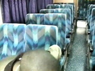 Black stud's massive cock sucked by dirty ebony slut on bus seat