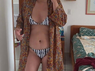 On the Beach, My Friend's Stepson Jerks off Looking at Me in a Bikini and Wants to Fuck Me