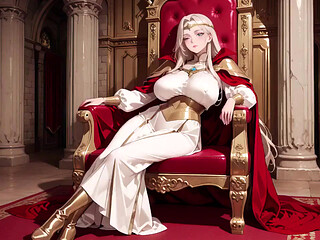 Languid Reading in a Gothic Library, White Robe and Red Cape, Hand Resting Gracefully with Half-closed Eyes.