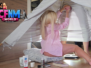 Amazingly Beautiful Hottest Blonde Has a Tent with a Glory Hole and While She Enjoys Her Tea She Likes to Have Cum on Her Legs
