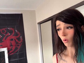 Roommate Pounds Big-Tits Trans Ass in Lingerie for Christmas
