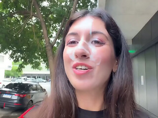 I love to Walking Covered in Cum ! Please Cum on my Face! - Public Cumwalk on Street