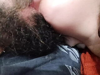 CLOSE UP naughty and horny kiss, with the horny slut with her tongue and wet mouth