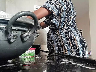 Tamil aunty Swetha kitchen cleaning nude restaurant