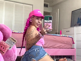 Teen Flashing Boobs Wrinkled Soles Small Feet Mirror Video Booty in Jean Shorts Crop Top Flashed Perky Tits Baseball Cap Scrunch