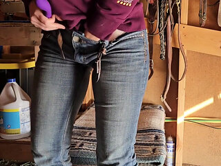 Redhead Fucks Ass and Pussy Squirting in Barn