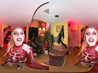 Blake Blossom, a sexy teen demon, rides a thick penis in 3D