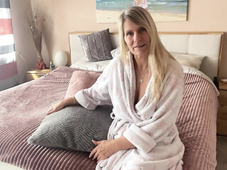 Dirty mom plays with her comfy pillow tits