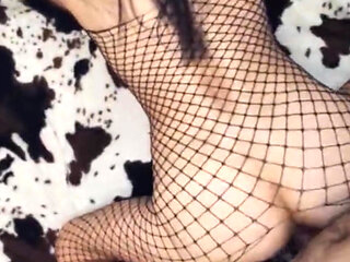 Cuckold Session with Wife in Erotic Lingerie in Mesh