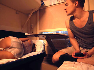 Jerking off on Her Ass on the Train, Lucky That She Got Turned on and Let Herself Be Fucked