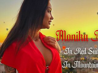 Gorgeous Monika Fox In Red Suit In Mountains
