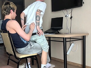 asked stepbrother to help with homework, deepthroat blowjob and ass fucking part 1