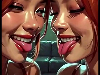 Cute Lesbians Tongue and Kiss Fetish, Ai Animation