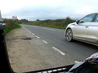 Parked at side of road and changing into cross dress, a little windy !!
