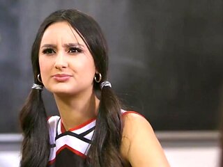 Horny cheerleaders fuck on a teacher's table in a hot orgy