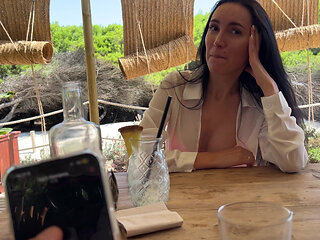 Secret fun with a vibrator on the remote control in public places (in a restaurant, on the beach, in a parking lot)
