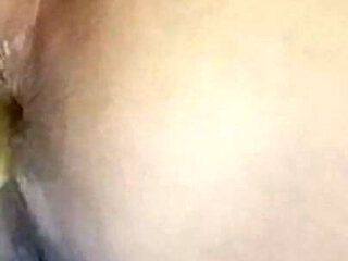 Fucking a Squirting MILF's Pussy Using a Dildo and a Condom. Suddenly Stopped Because Someone Knocked on the Door