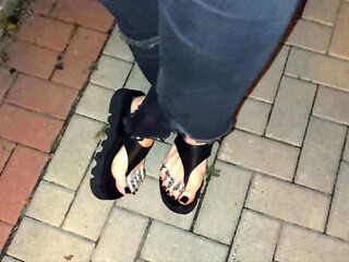 My Hot Crossdresser Feet Tease Hard Cocks on Night Walk