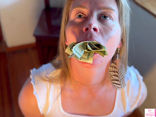 Twenty-dollar bills stuffed in Pussy & Cum On Face
