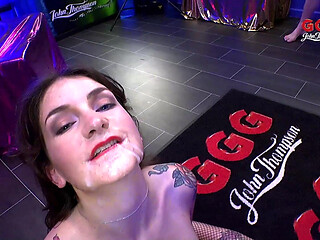 Tattooed Slut Deepthroats Cocks and Gets Facial Bukkake in Ggg Gangbang