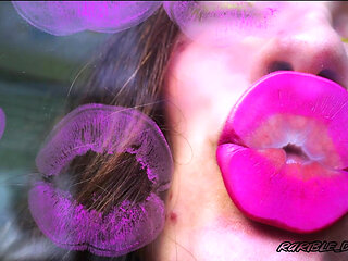 Naughty Magenta Lipstick Kiss + Spit Fetish Kissing