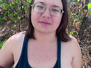 Amateur GF sucks cock and shows big tits in a messy village setting