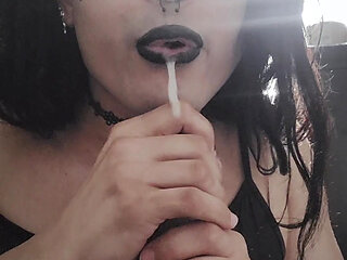Gothic Femboy Sloppy Dildo Blowjob 3