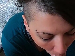 Bedroom blowjob with facial and swallow