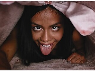 Ebony bunny girl trapped on a magic carpet, stuffed full in every hole
