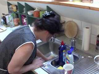 Mature Brunette MILF Gets Pounded Hard on Kitchen Counter