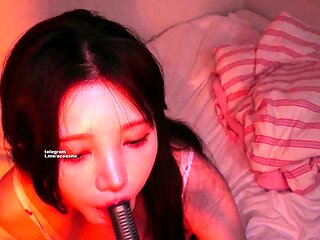 Japanese teen An Himeno in black lingerie sucking dick