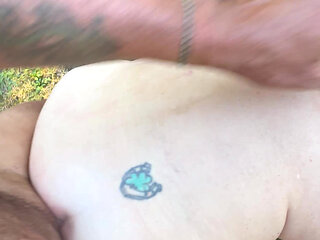 Freckled Dirty Wife gets bent over the deck and fucked from behind butt plug
