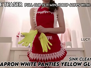 &quot_Red Apron White Panties Yellow Gloves Sink Cleaning&quot_