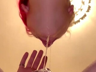 Teen GF gives a sloppy wet blowjob with cum in her throat