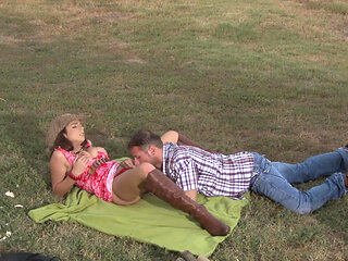 Hot brunette got her ass fucked by huge cock at the farm