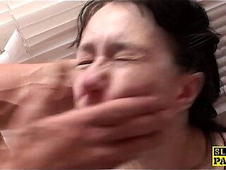 British sub slut takes deepthroat and spits on her master's cock