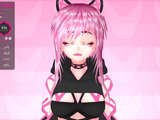 Pink vtuber MokyMoo has fun with her new sex toys during a stream