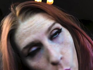Redhead takes on big clit-sucking challenge with micropenis guy in parking lot
