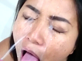 Petite MILF Receives a One Man Bukkake