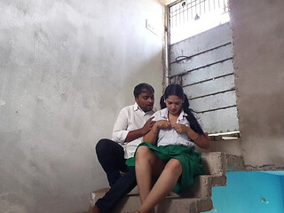 18 Years Old Virgin College Girl Romance and Boobs Press with Her Boyfriend in College Balcony