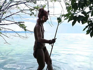 Skinny Russian MILF Natella Dance Poses Naked by the River Before Harpoon Fishing