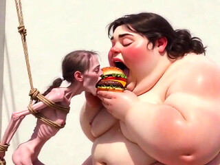 Intense Feeding Session - SSBBW Humiliates and Fattens Thin Girl