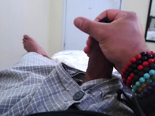 Playing with my dick on bed