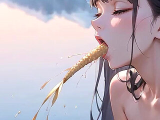 A Stunning, Azure-haired G/g Lies Naked in a Tranquil, Wintry Lake, Surrounded by an Powerful Vortex of Sensuality.