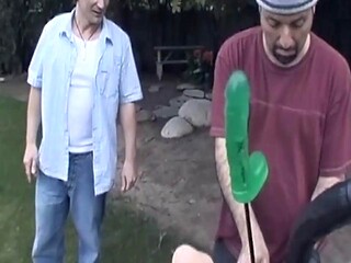 Lesbian MILF Stretched Wide by Giant Sex Toys Outdoors