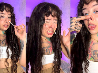 Cute Girl with a Split Tongue Sneezes for You