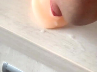 Twink Licks Own Cum From Fake Pussy