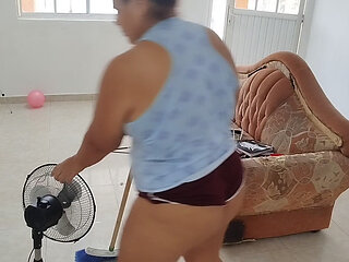 Hot Chubby Girl Masturbates with the Furniture While Cleaning the House