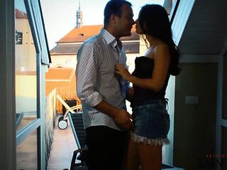 Claudia Rossi puts on a wild fuck show on her balcony.