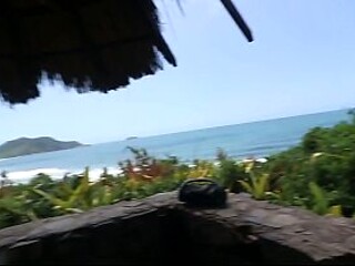 Latina babes enjoy wild seaside kiosk sex